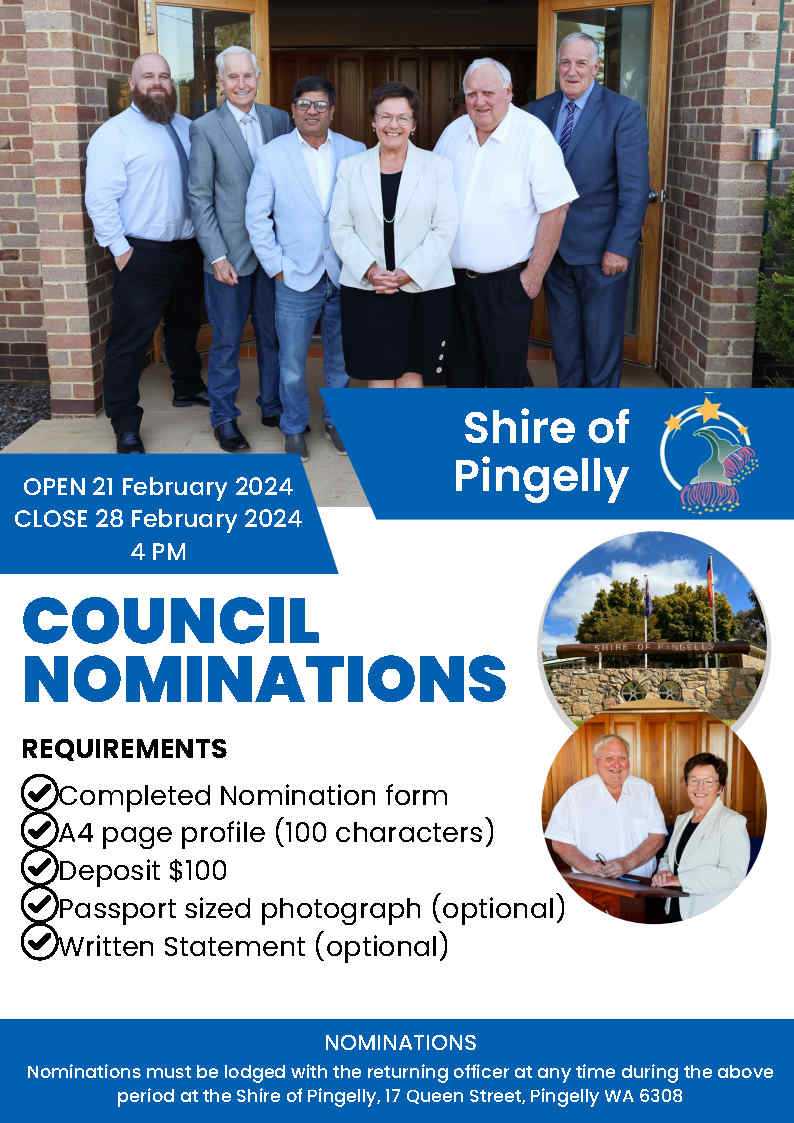 Shire of Pingelly Extraordinary Election 2024 - Call for Nominations